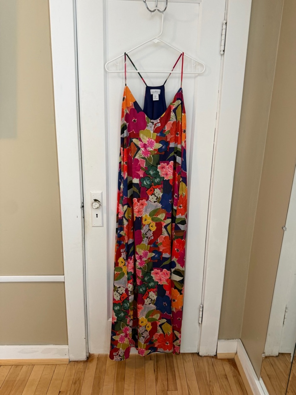 Nicole Miller Navy Floral Maxi Dress with Pink, Orange & Green
